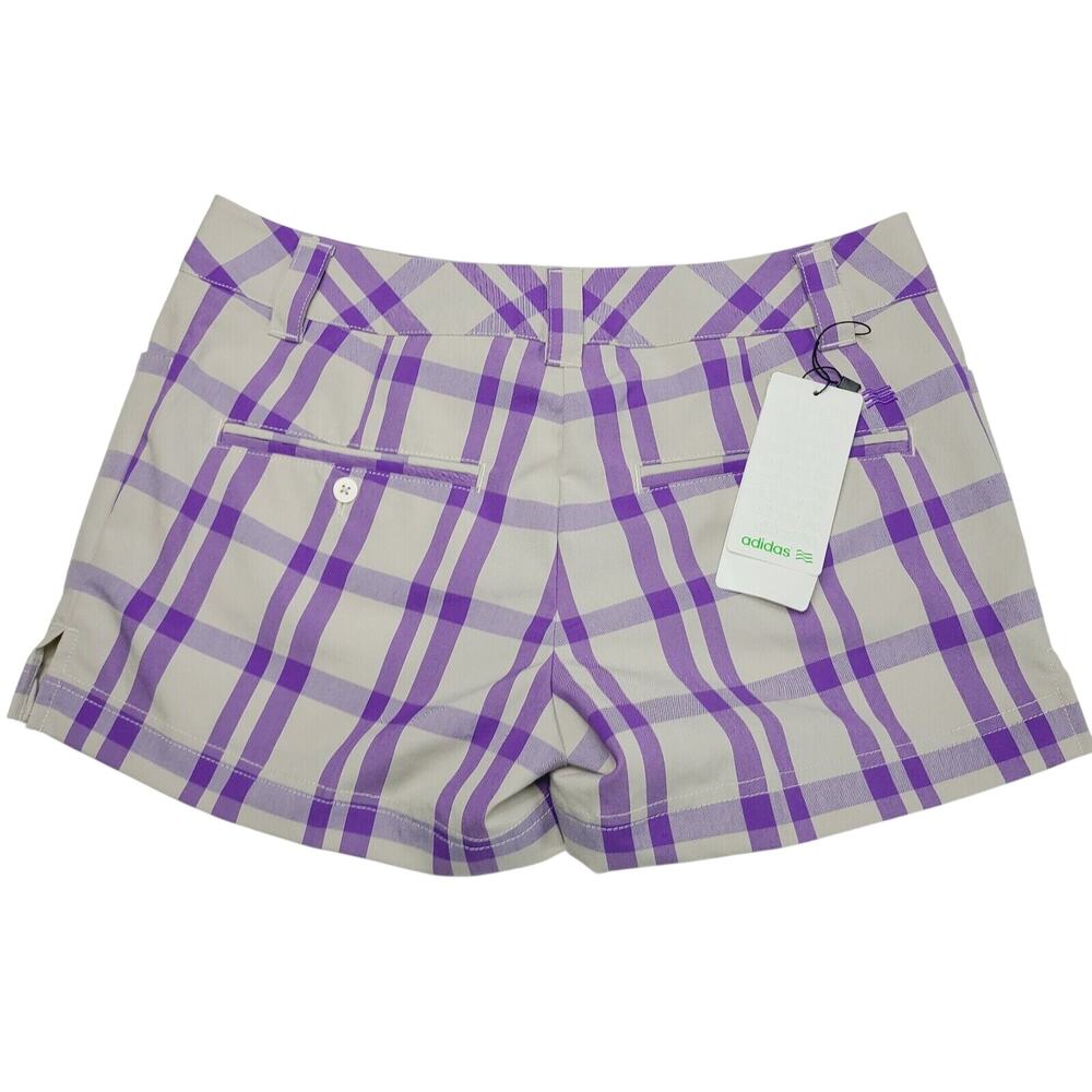 Adidas Women’s Size 2 Checkered Plaid Shorts Purple Casual Athletic Golf New NWT